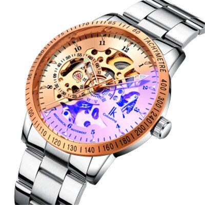 IK Colouring Automatic Watch for Men Women with Stainless Steel Strap Analogue Skeleton