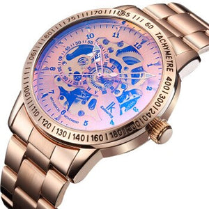 IK Colouring Automatic Watch for Men Women with Stainless Steel Strap Analogue Skeleton
