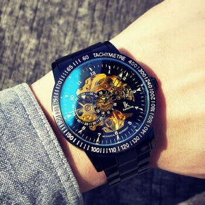 IK Colouring Automatic Watch for Men Women with Stainless Steel Strap Analogue Skeleton
