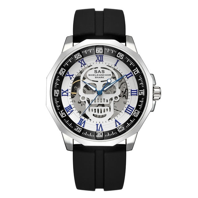 SAS Shield Anchor Shark Watch Men Clock Mechanical Skull Skeleton Watches Wristwatch relogio masculino