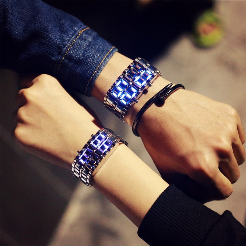 korean style men women digital wristwatches creative LED light electronic male female clock fashion casual couple bracelet watch
