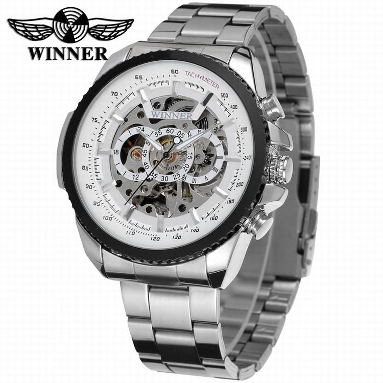 2018 WINNER Fashion Design Black mechanical Watch Steel Automatic watch men black stainless steel band business Relogio Male-428