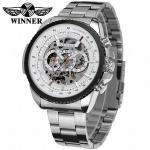 2018 WINNER Fashion Design Black mechanical Watch Steel Automatic watch men black stainless steel band business Relogio Male-428