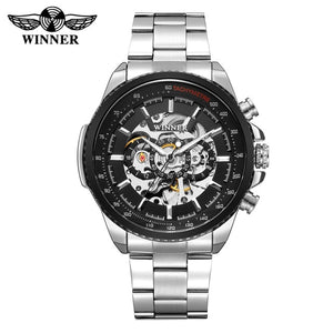 2018 WINNER Fashion Design Black mechanical Watch Steel Automatic watch men black stainless steel band business Relogio Male-428