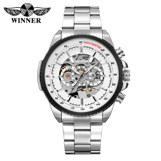 2018 WINNER Fashion Design Black mechanical Watch Steel Automatic watch men black stainless steel band business Relogio Male-428