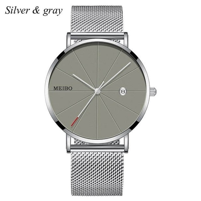 Sports Mens Watches Business Leisure Quartz WristWatch Stainless Steel Mesh Strap Ultra Thin Dial Date Clock Relogio Masculino