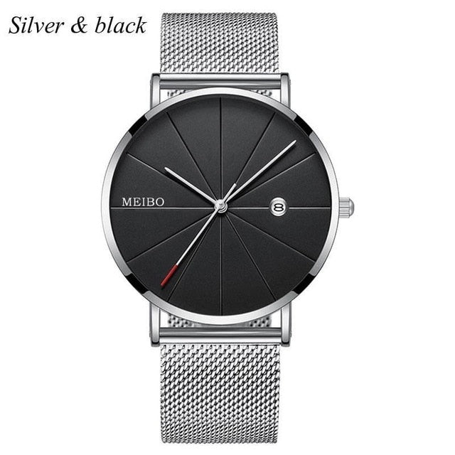 Sports Mens Watches Business Leisure Quartz WristWatch Stainless Steel Mesh Strap Ultra Thin Dial Date Clock Relogio Masculino