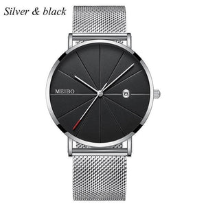 Sports Mens Watches Business Leisure Quartz WristWatch Stainless Steel Mesh Strap Ultra Thin Dial Date Clock Relogio Masculino