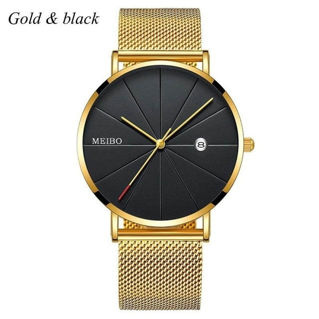 Sports Mens Watches Business Leisure Quartz WristWatch Stainless Steel Mesh Strap Ultra Thin Dial Date Clock Relogio Masculino