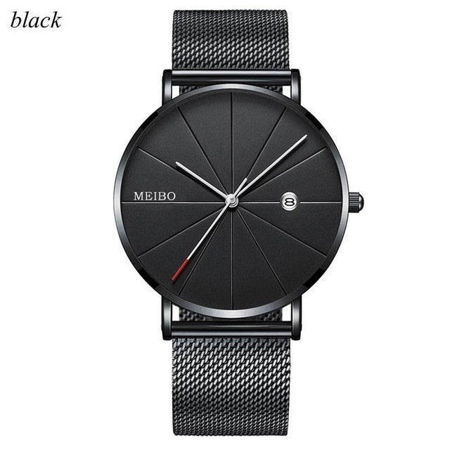 Sports Mens Watches Business Leisure Quartz WristWatch Stainless Steel Mesh Strap Ultra Thin Dial Date Clock Relogio Masculino